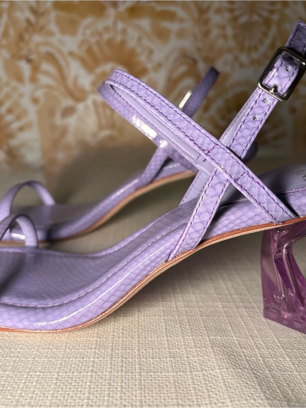 NWT Antonio Melani Lavender Ankle Strap Heels Square Toe Textured San - Picture 5 of 6